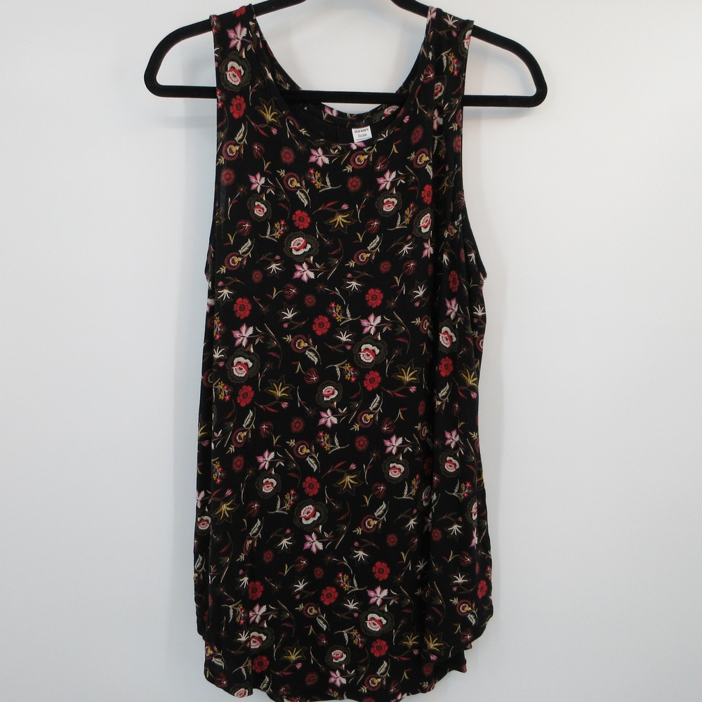 Old Navy Luxe Women Black Floral Scoop Neck Sleeveless Tank Top Size L